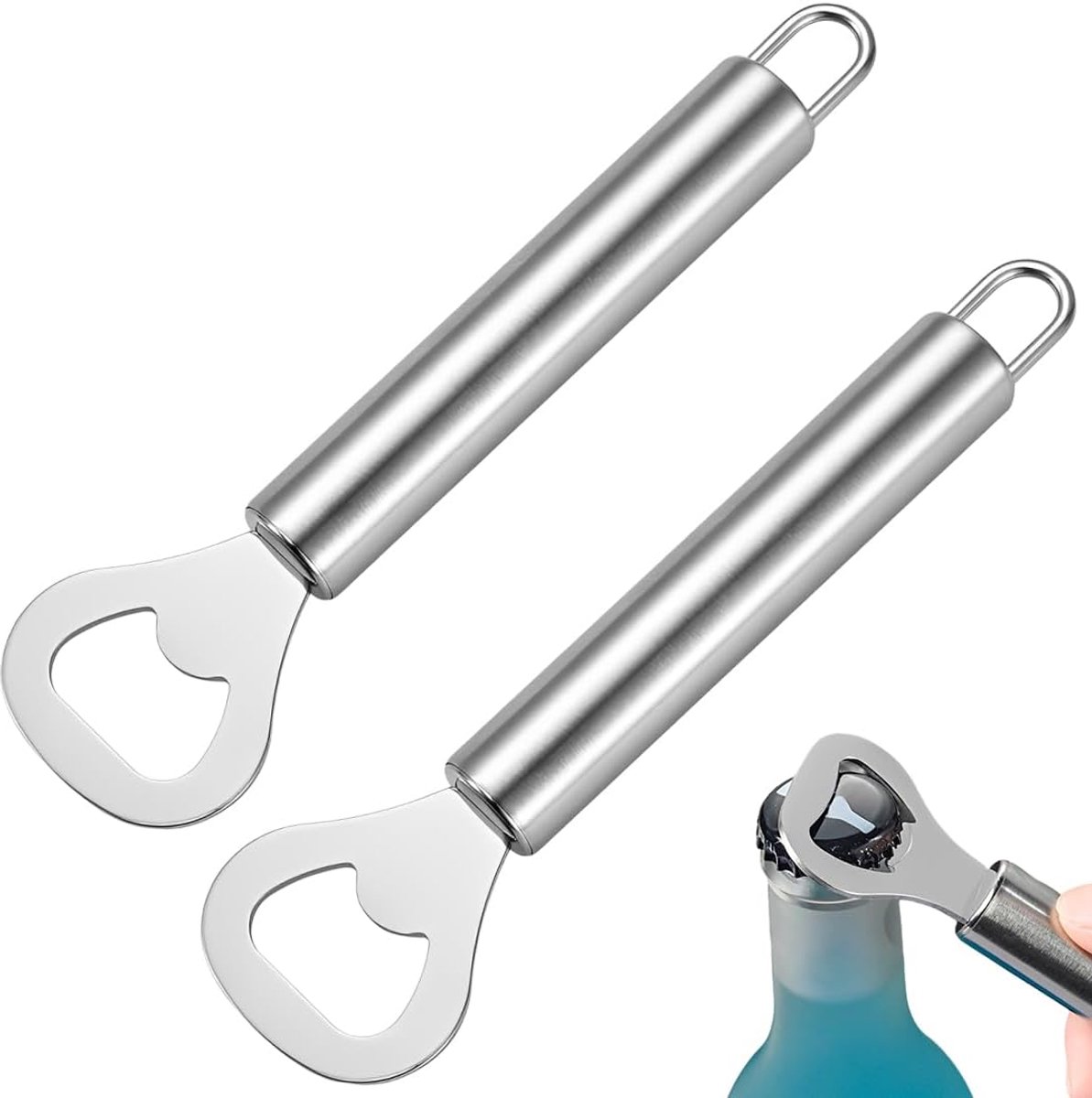 Flesopener, set van 2, roestvrij staal, flesopener, stabiele bierflesopener, flesopener voor keuken, bar, huishouden - ShopVlot