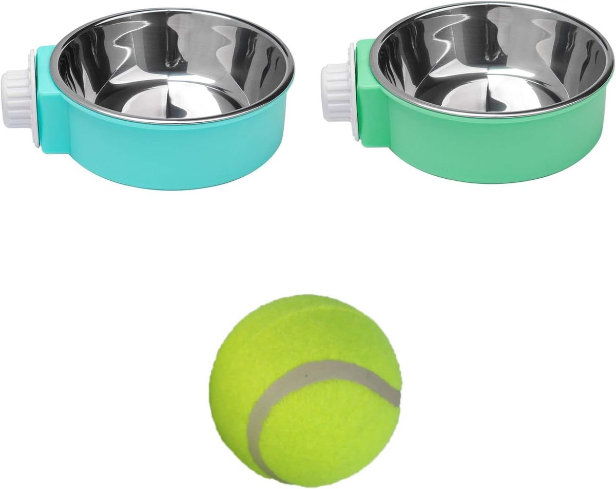 Afneembare hondenhangkommen - 2 stuks roestvrijstaal - met tennisbal - creëer een georganiseerde eethoek - ShopVlot