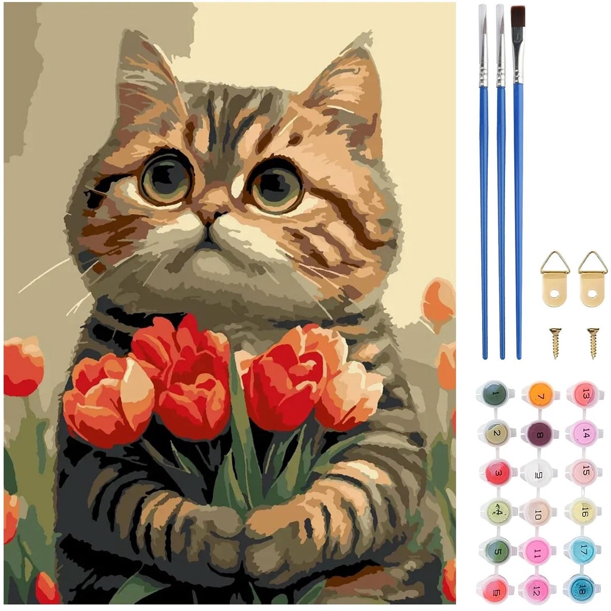 Solidchoice - Schilderen op Nummer Kit voor Volwassenen met Katthema