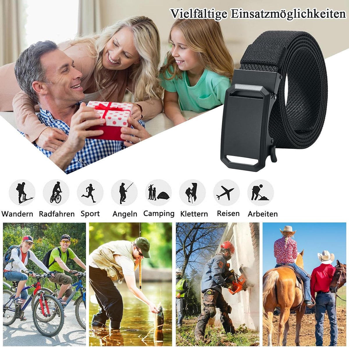 Ratchet riem 130 cm - elastisch en verstelbaar - automatische gesp - ideaal voor dagelijks gebruik - ShopVlot