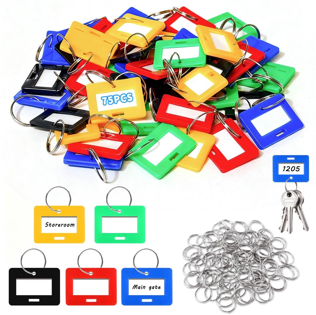 Solidchoice - Set van 75 Schrijfbare Sleutelhangers in 5 Kleuren