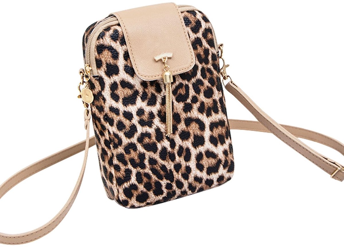 Solidchoice - Leopard Mini Handtas - Grote Capaciteit Blokkerende Schoudertas voor Vrouwen