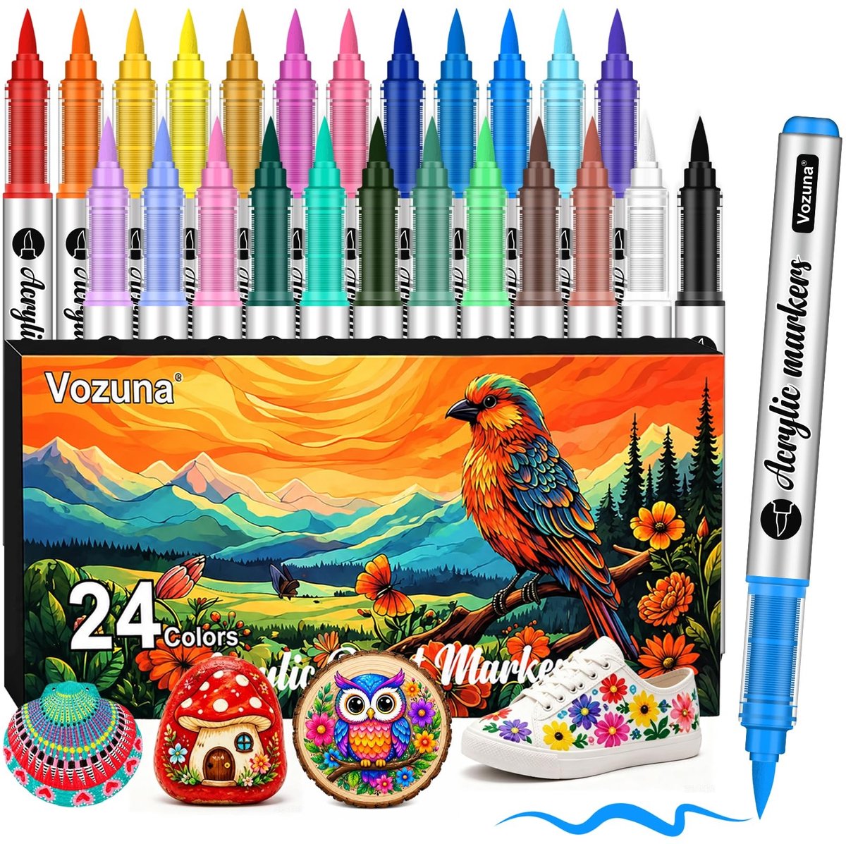 Solidchoice - Set van 24 Acryl Markers met Flexibele Penseelpunt