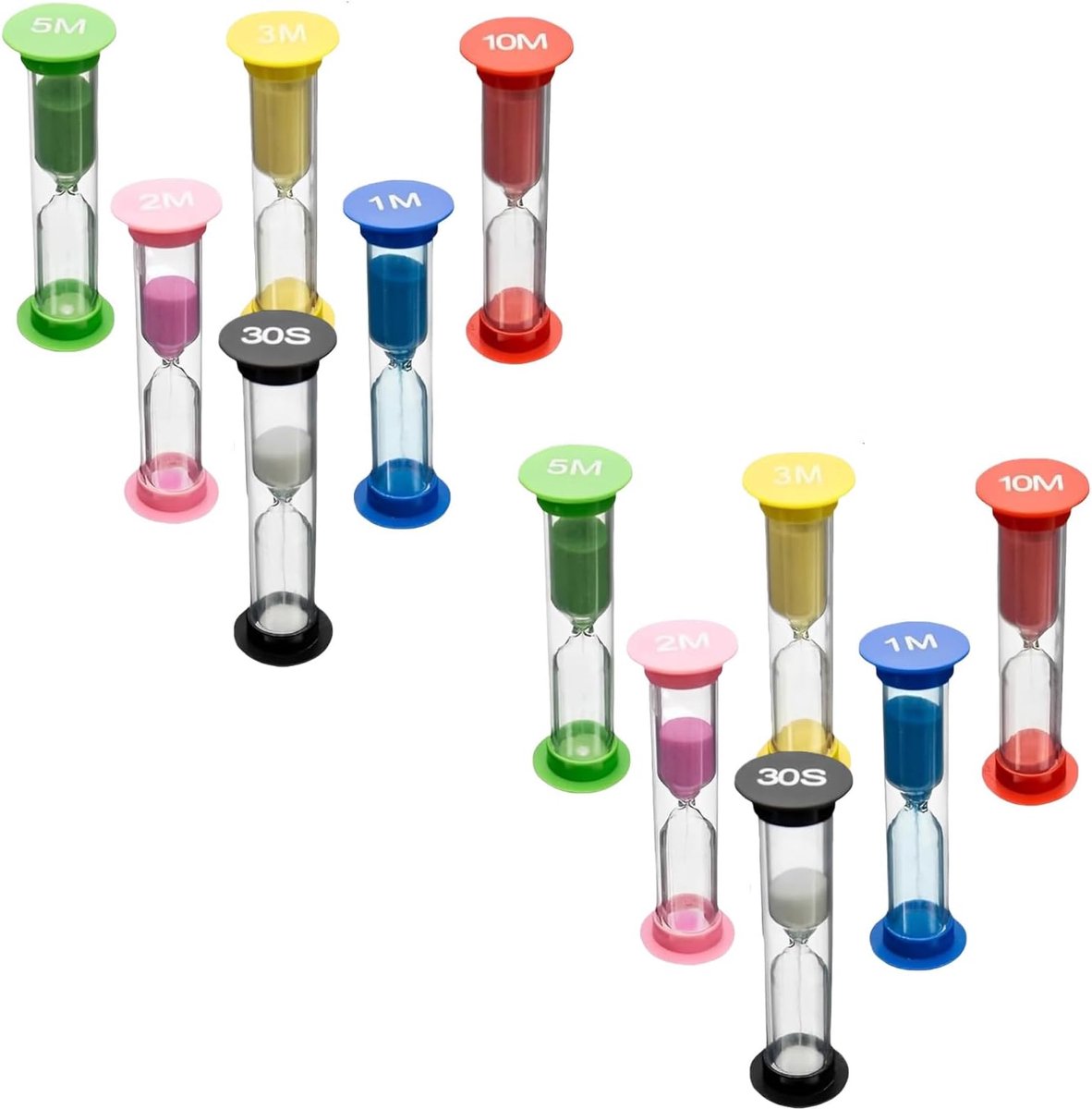 Zandloper set 12 stuks - kleurrijk - 30 sec tot 10 min - ideaal voor tandenpoetsen en spelletjes - ShopVlot