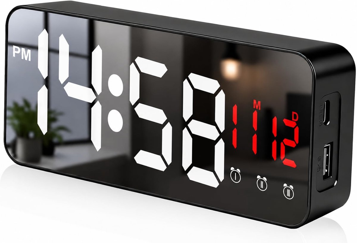 Solidchoice - LED Spiegel Klok met Digitale Weergave en Alarmfunctie