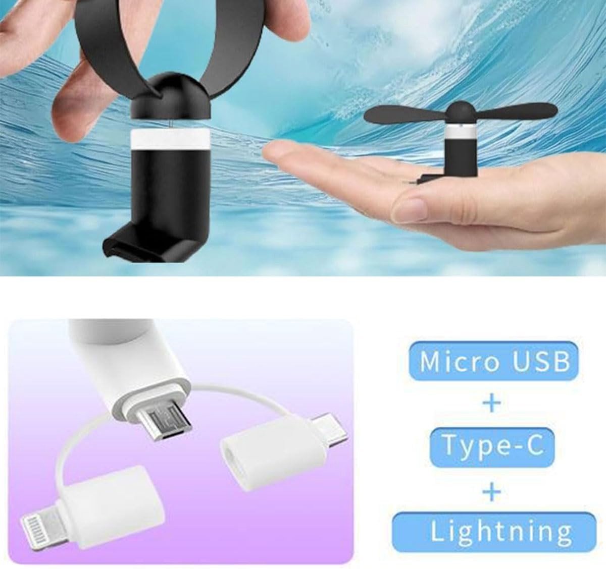 USB Ventilator - Wit - 87 mm x 21 mm x 25,5 mm - Mini Mobiele Telefoonventilator voor Thuis en Reizen - 2 Stuks