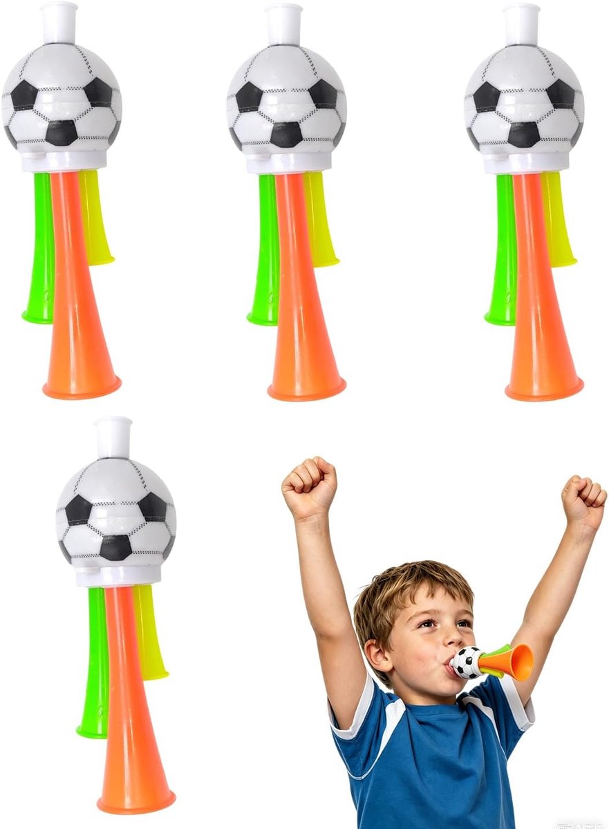 Vuvuzela voetbalhoorns 4 stuks - kunststof - luide trompet - perfect voor animatie - ShopVlot