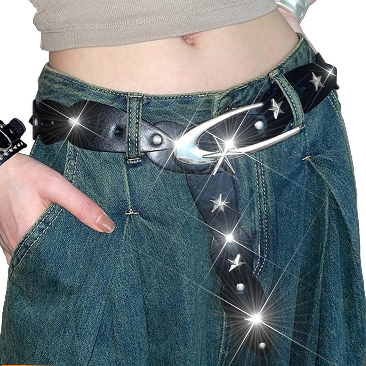 Klinknagel riem zwart - verstelbaar - punk stijl - perfect voor een edgy look - ShopVlot