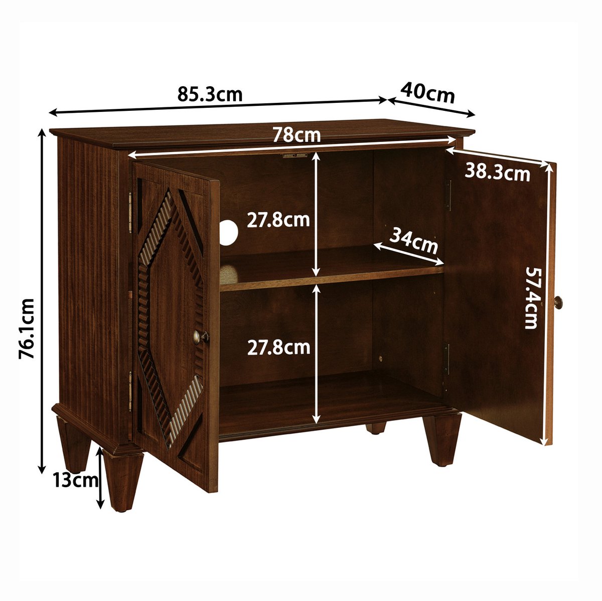 OKWISH Dressoir Retro Vintage Met Dubbele Deuren Verstelbare Plank Walnoot Hout MDF Voor Woonkamer Hal En Eetkamer 85,3 X 40 X 76,1 Cm
