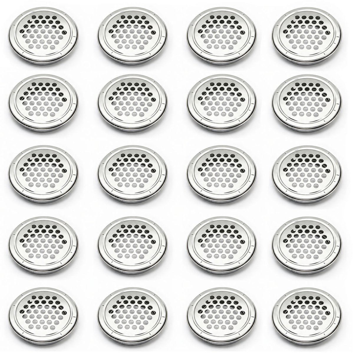 20 stuks Ventilatierooster - Afvoerrooster - Rooster voor kleding- of schoenenkast - Ventilatie & warmteafvoer - 35 mm - Geschikt voor kasten, badkamers, kantoren en keukens - Zilver