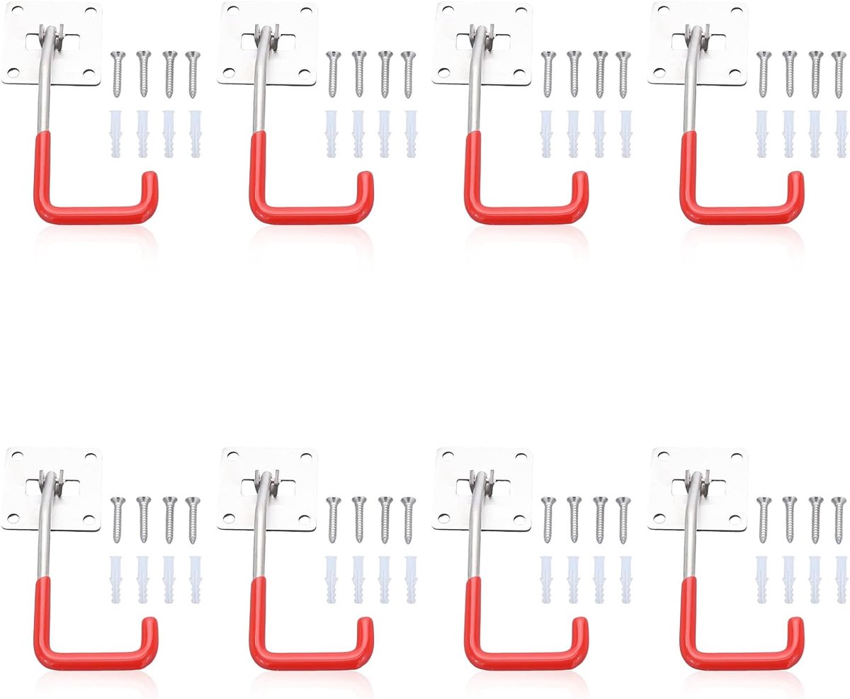 Garage Hooks, Pack of 8 Adjustable Wall Storage Hooks, Stainless Steel Heavy Duty Utility Hooks with Non-Slip Coating - ShopVlot