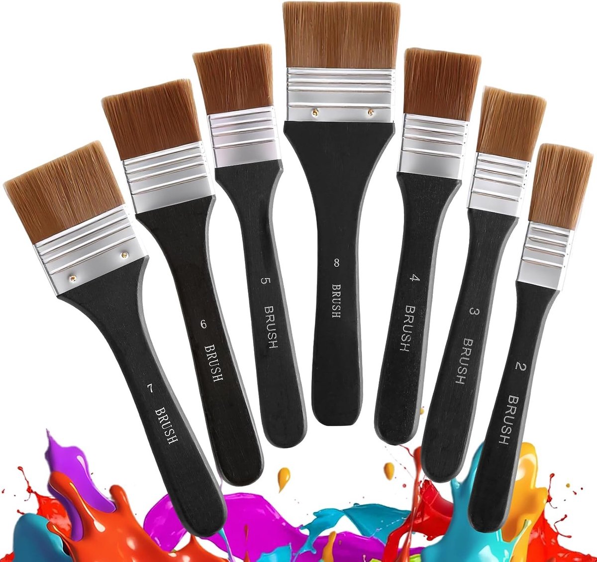 Penseelset Acrylverf - Zwart-Bruin - 7 Stuks - Houten Handvat met Nylon Borstelharen - Voor Professionals en Beginners