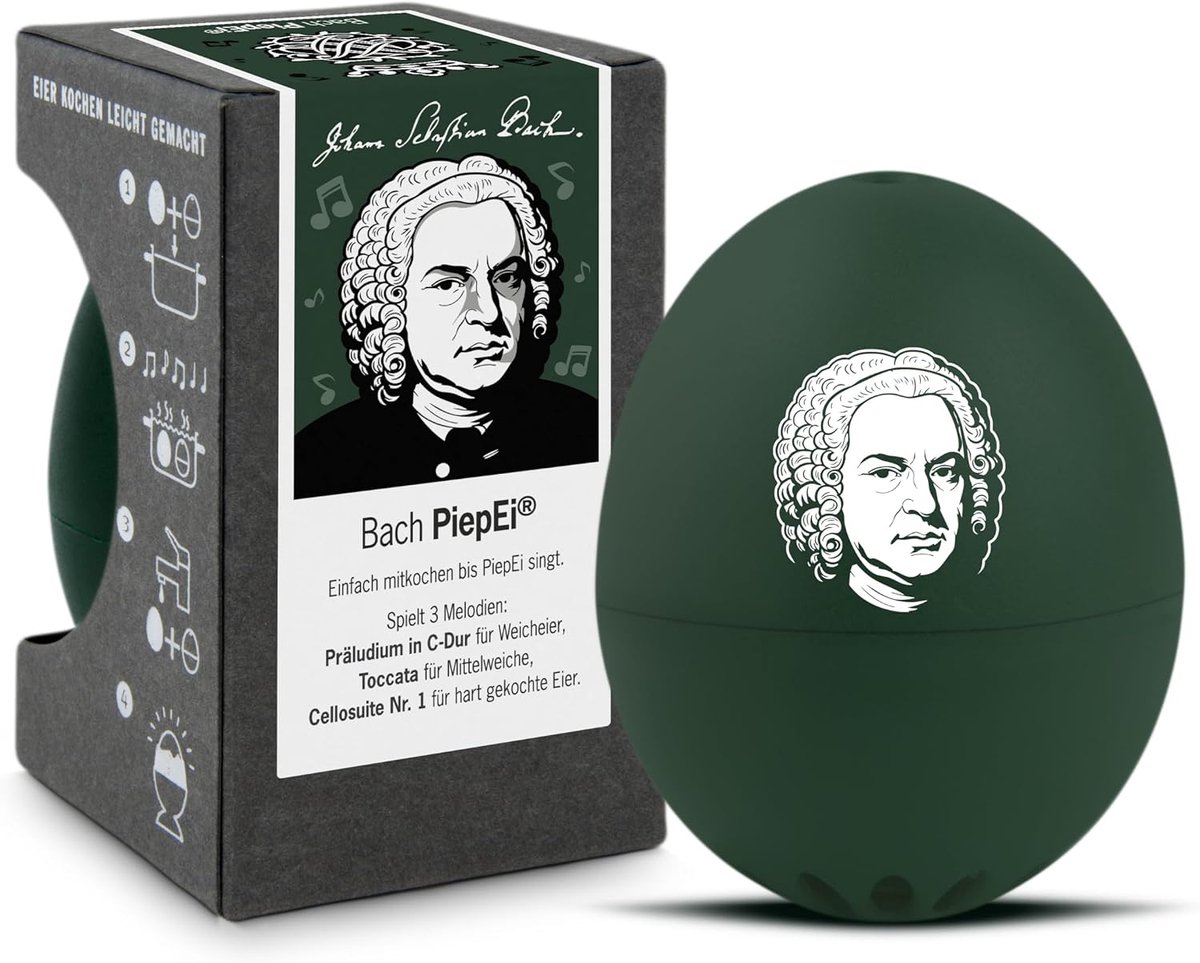 Bach PiepEi - zingende eierklok om mee te koken - eierkoker voor 3 hardheidsgraden - speelt zijn klassiekers - ShopVlot