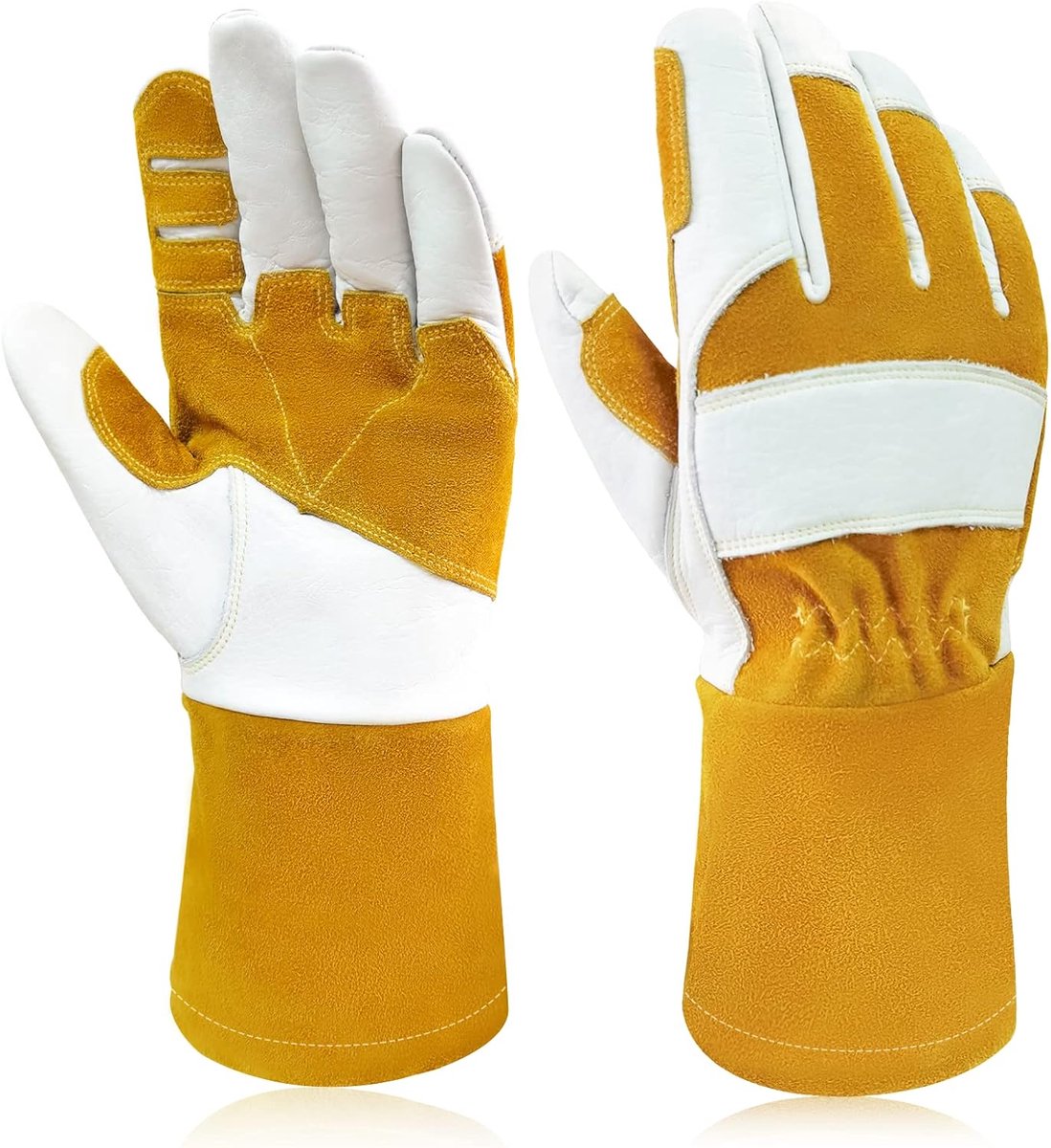 MIG Welding Gloves, Cowhide Leather, Reinforcement, Scar Leather on Palm, Index Finger, Long Cuff for Forearm - ShopVlot