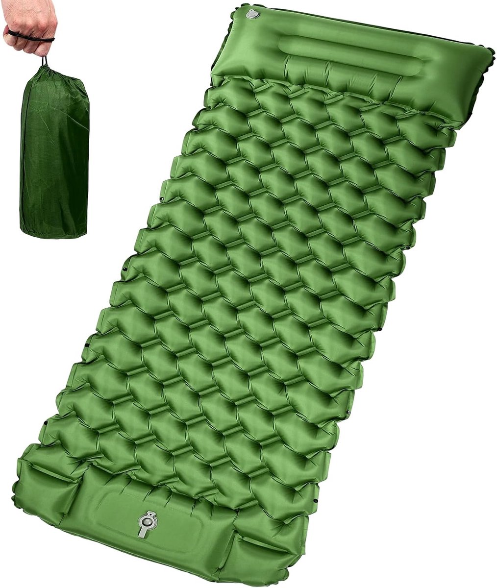Zeawavsl Campingmatras, ultralicht, opblaasbaar, waterdicht luchtmatras met voetpomp en kussen voor reizen, camping - ShopVlot