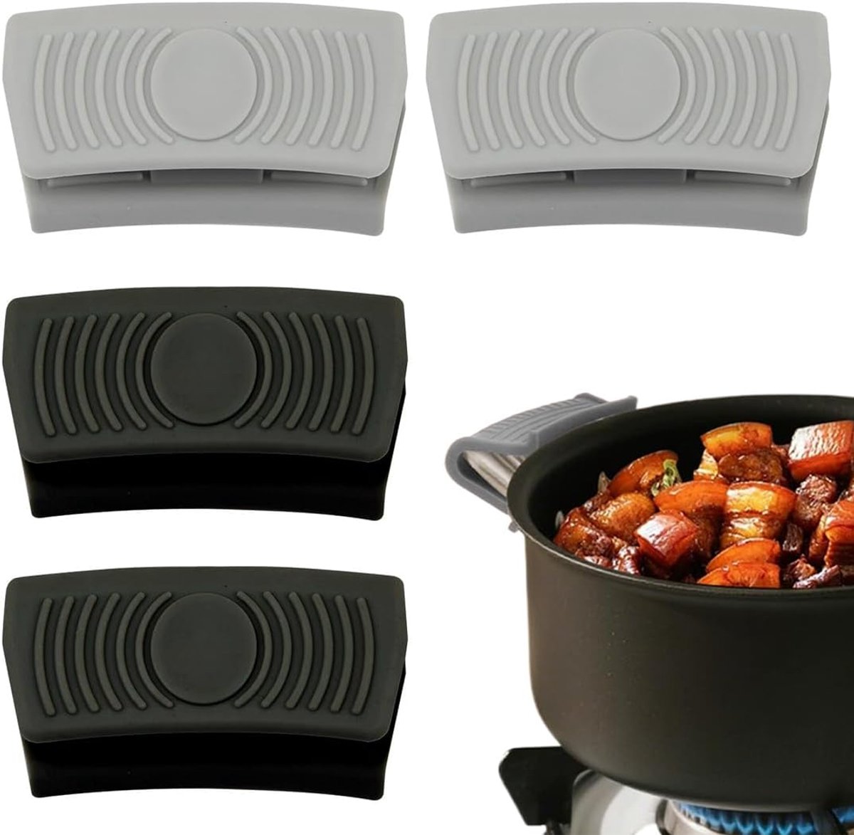 2 Paia Presine Silicone Da Cucina Protezione Manico Antiscivolo Resistente Calore Cucina Pasticceria Nero Grigio - ShopVlot