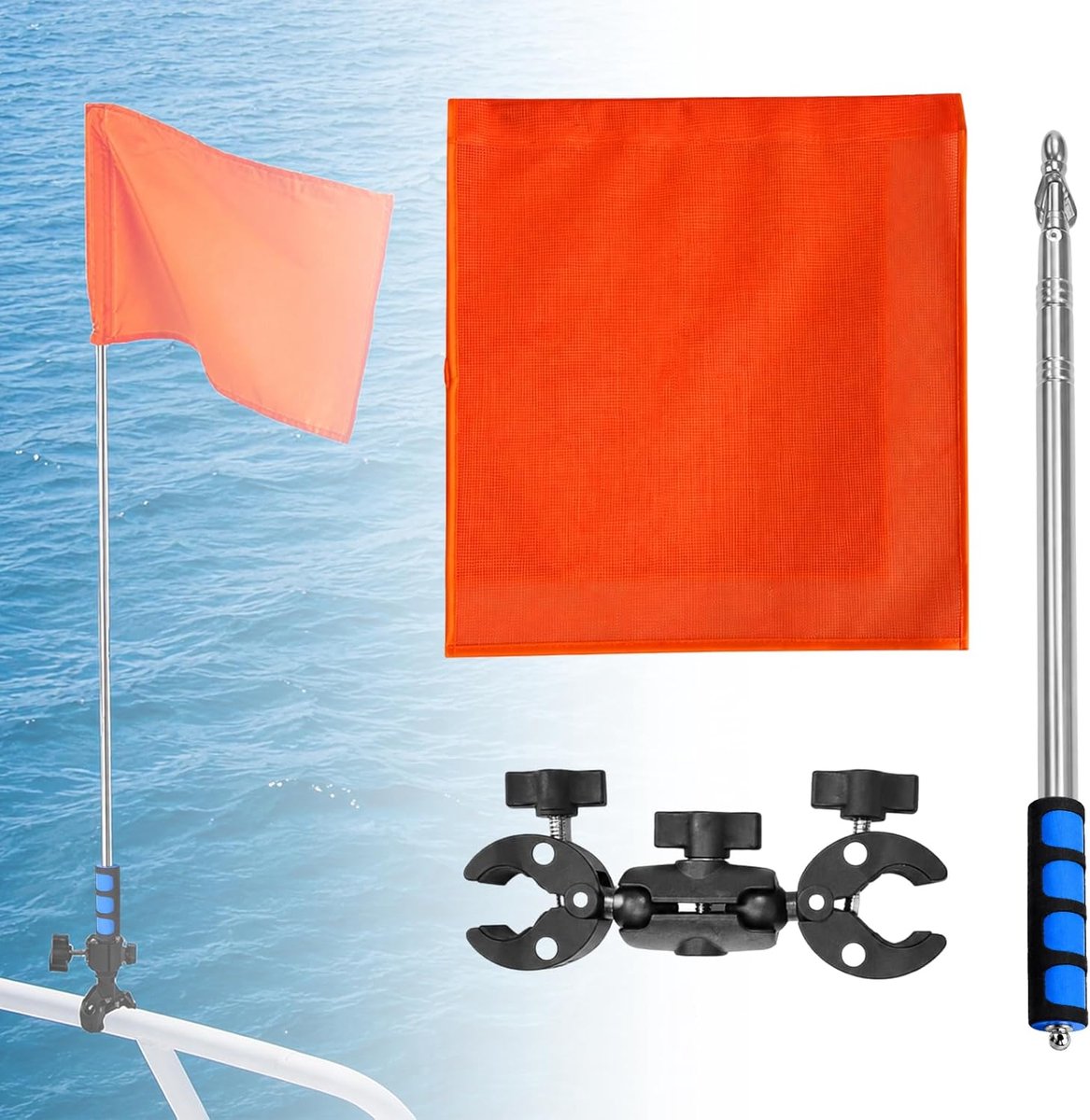 Boat Safety Flag with 78" Adjustable Pole, Water Ski Flag for Pontoon, Sailing, Kayak & Jet Ski - ShopVlot
