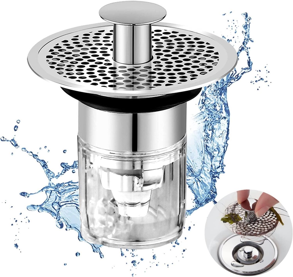Washbasin Plug with Filter Plate, Washbasin Plug Closure, Universal Pop Up Drain Stop Washbasin, Squeeze Sink with - ShopVlot