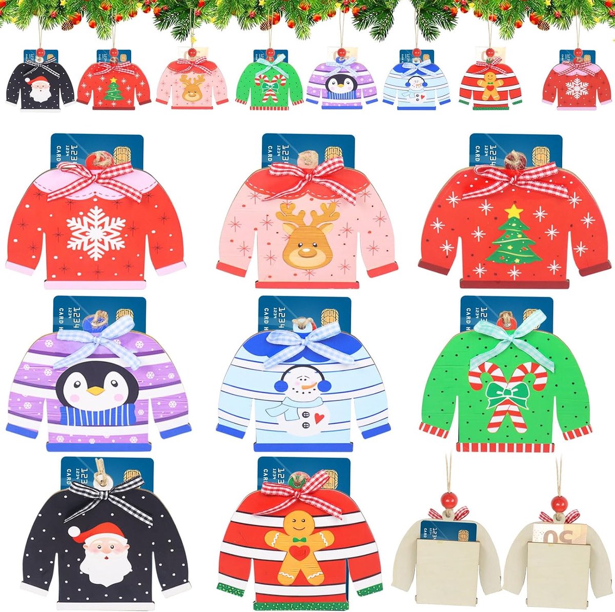 8 Pieces Christmas Money Gifts Wood, Christmas Tree Pendant, Money Gifts, Christmas Tree Money Holder, Ornaments - ShopVlot