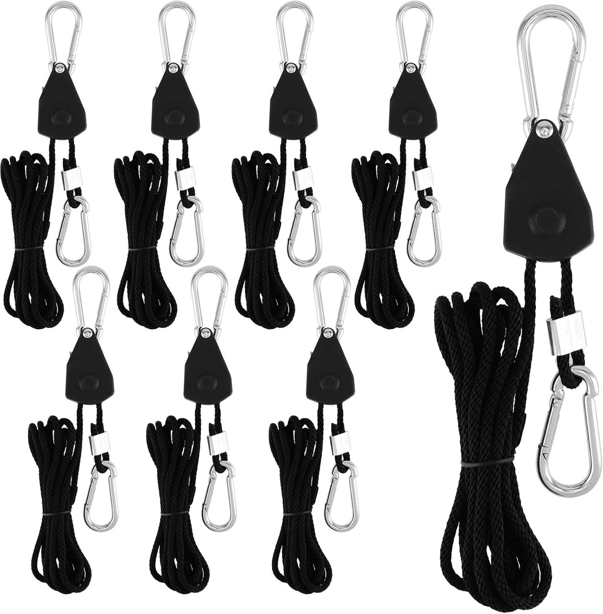 8pcs Cable Ratchet with Hooks, 2.4m x 4mm Adjustable Rope Ratchet, 150lb Duty Heavy Rope Ratchet Hanger, Rope Hanger - ShopVlot