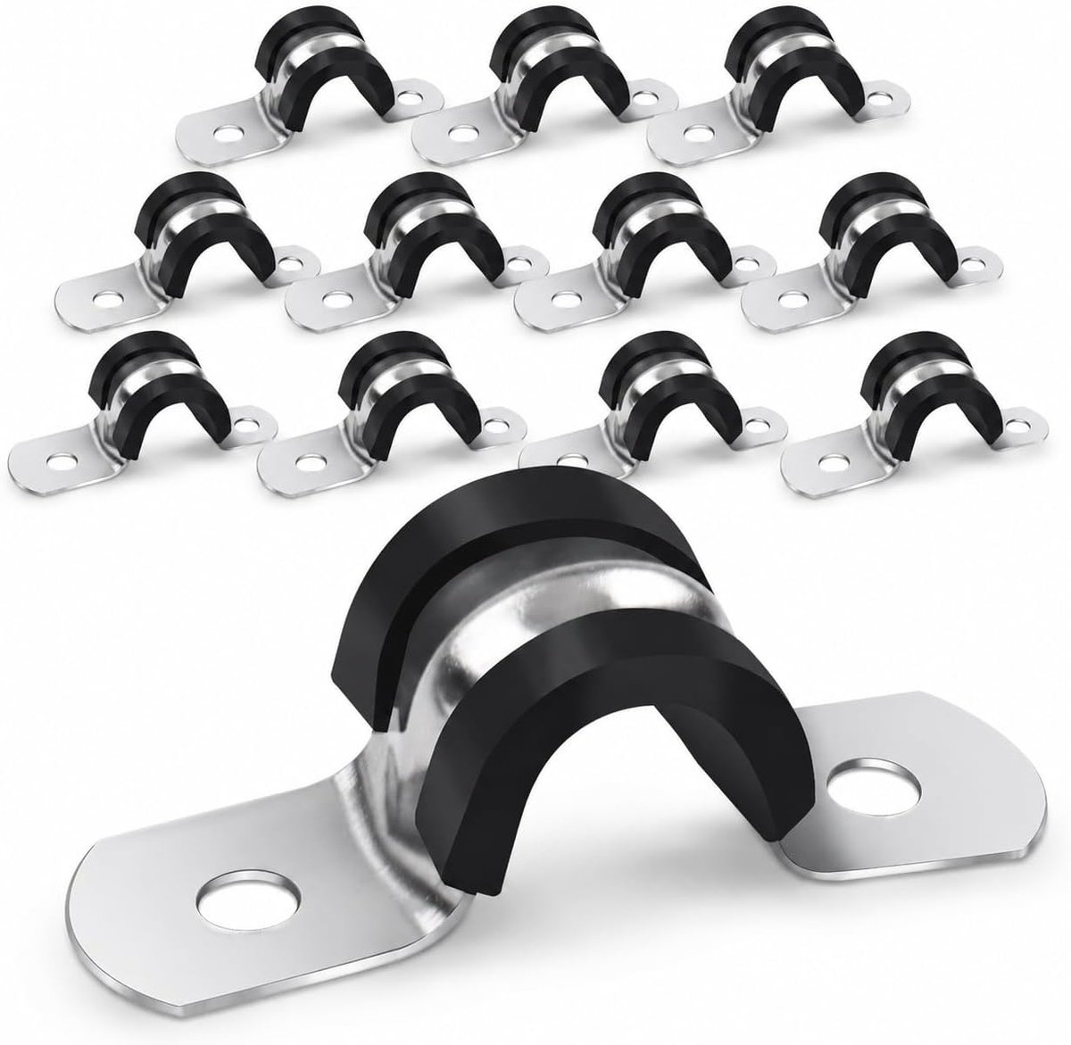 YOGAZEN Buisklemmen, 25 mm, 12 stuks buishouders van 304 roestvrij staal met rubberen inzet, U-klemmen, 2-gats - ShopVlot