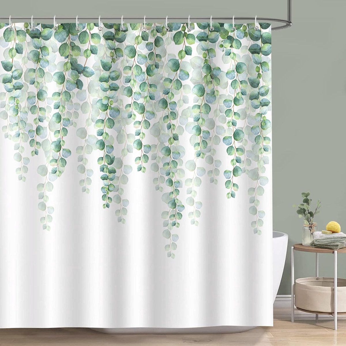 Douchegordijn 180x180cm - Eucalyptus Groene Bladeren - Waterdicht en Schimmelbestendig - Ideaal voor Badkamerdecoratie - ShopVlot