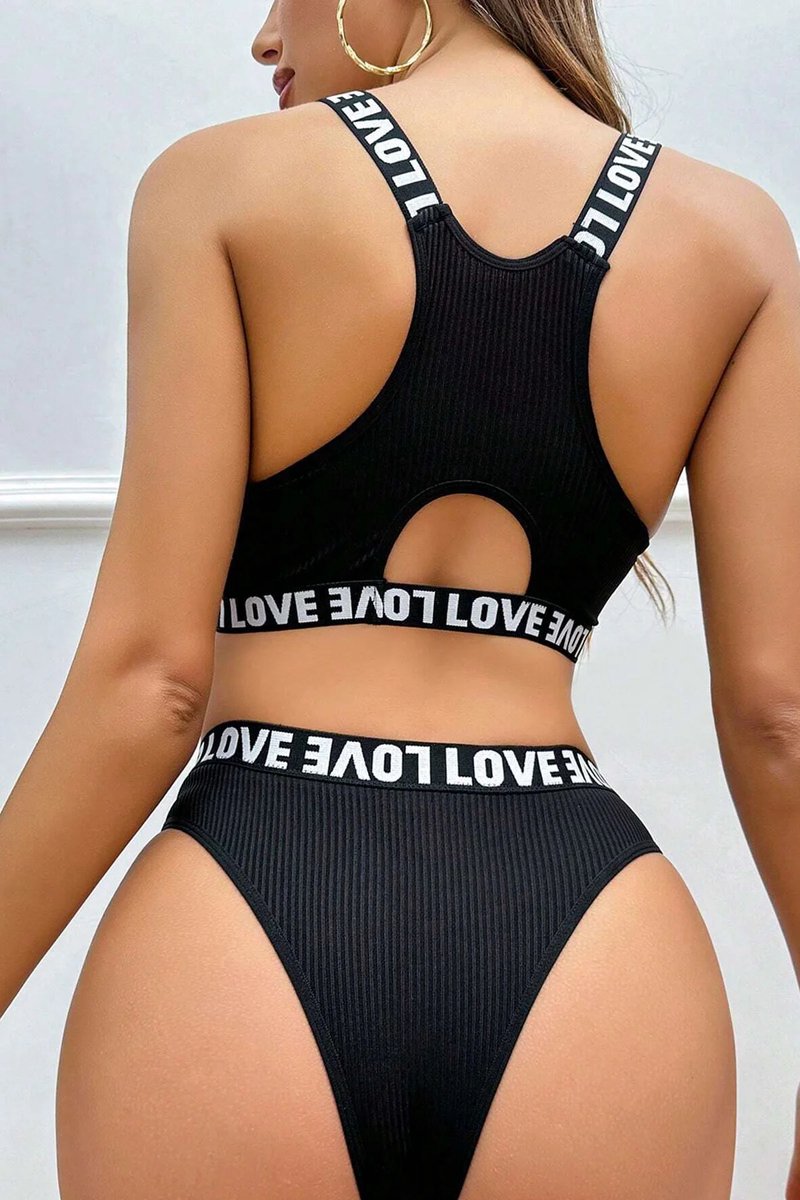 Zwart Sexy Bralette Set met Printopdruk Maat S/M en L/XL