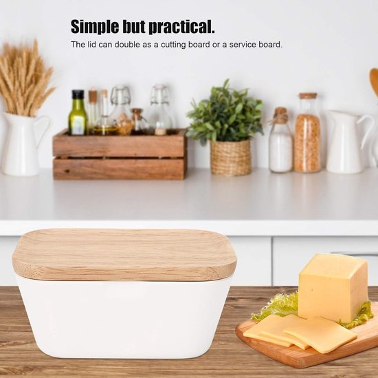Boterdoos Met Houten Deksel - Grote Botercontainer Voor Aanrechttop - Inclusief Verspreidingsmes - Perfect Voor Keuken - ShopVlot — afbeelding 2