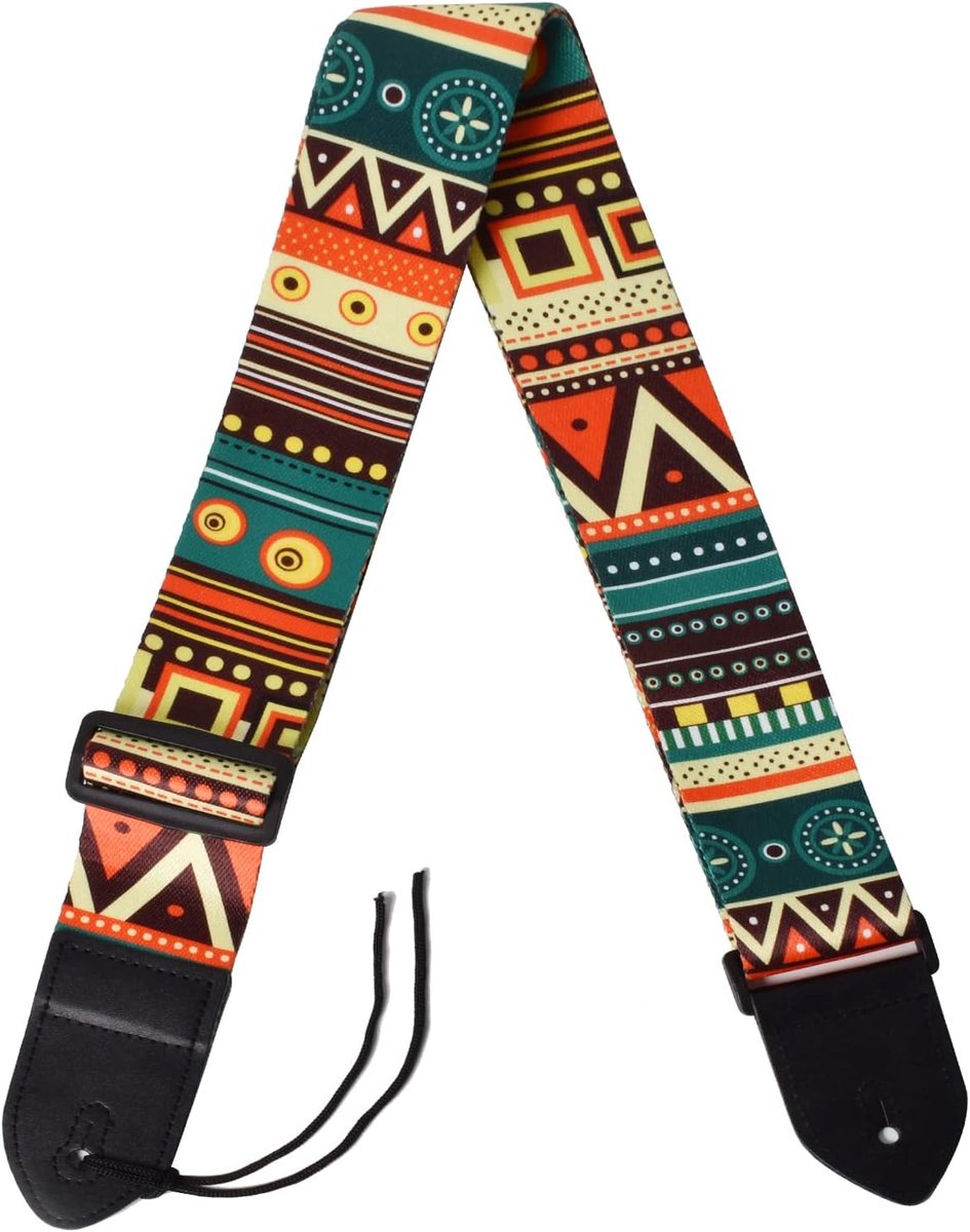 Guitarriem 5 cm Breed - Etnische Stijl - Verstelbare Band met Leren Einden - Geschikt voor Gitaar en Ukulele - ShopVlot