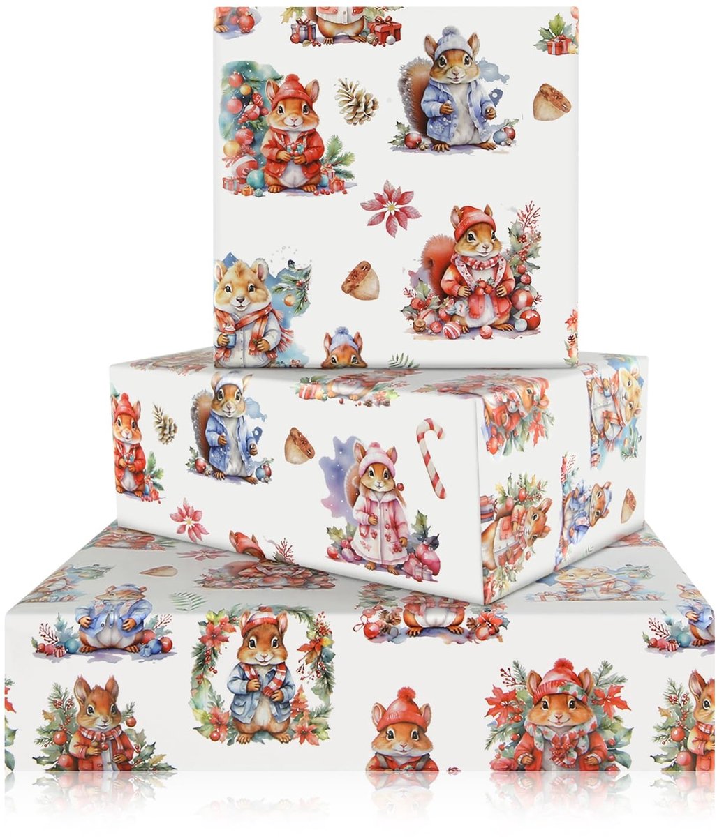 Solidchoice - Eekhoorn Kerst Inpakpapier 4-Vellen