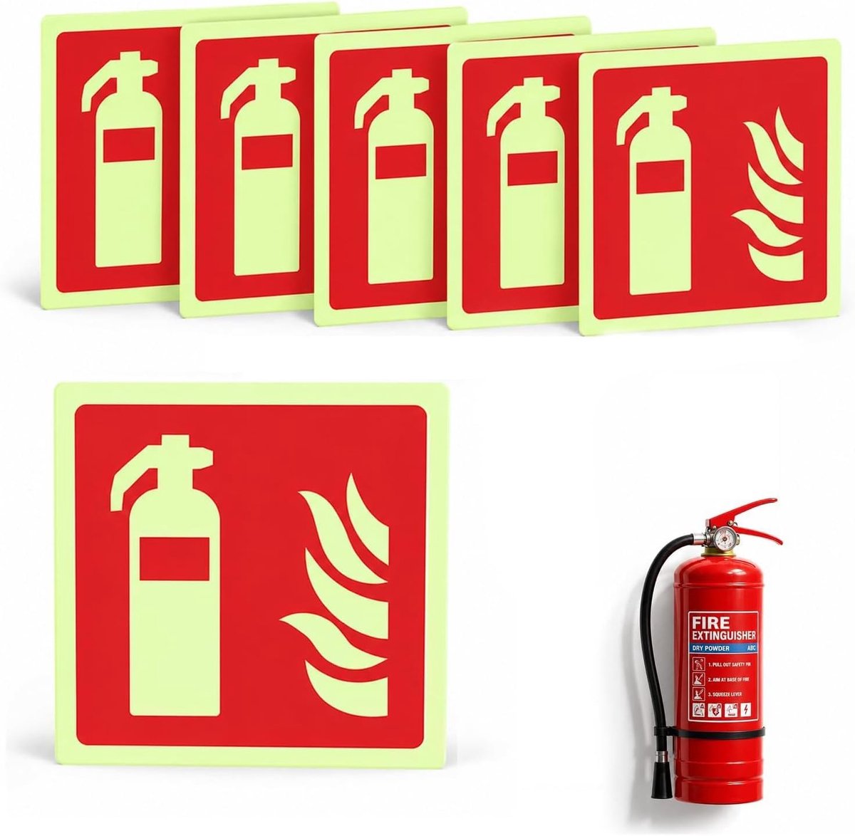 brandblusser-borden 15 × 15 cm - oplichtend - zelfklevend - optimale zichtbaarheid - ShopVlot