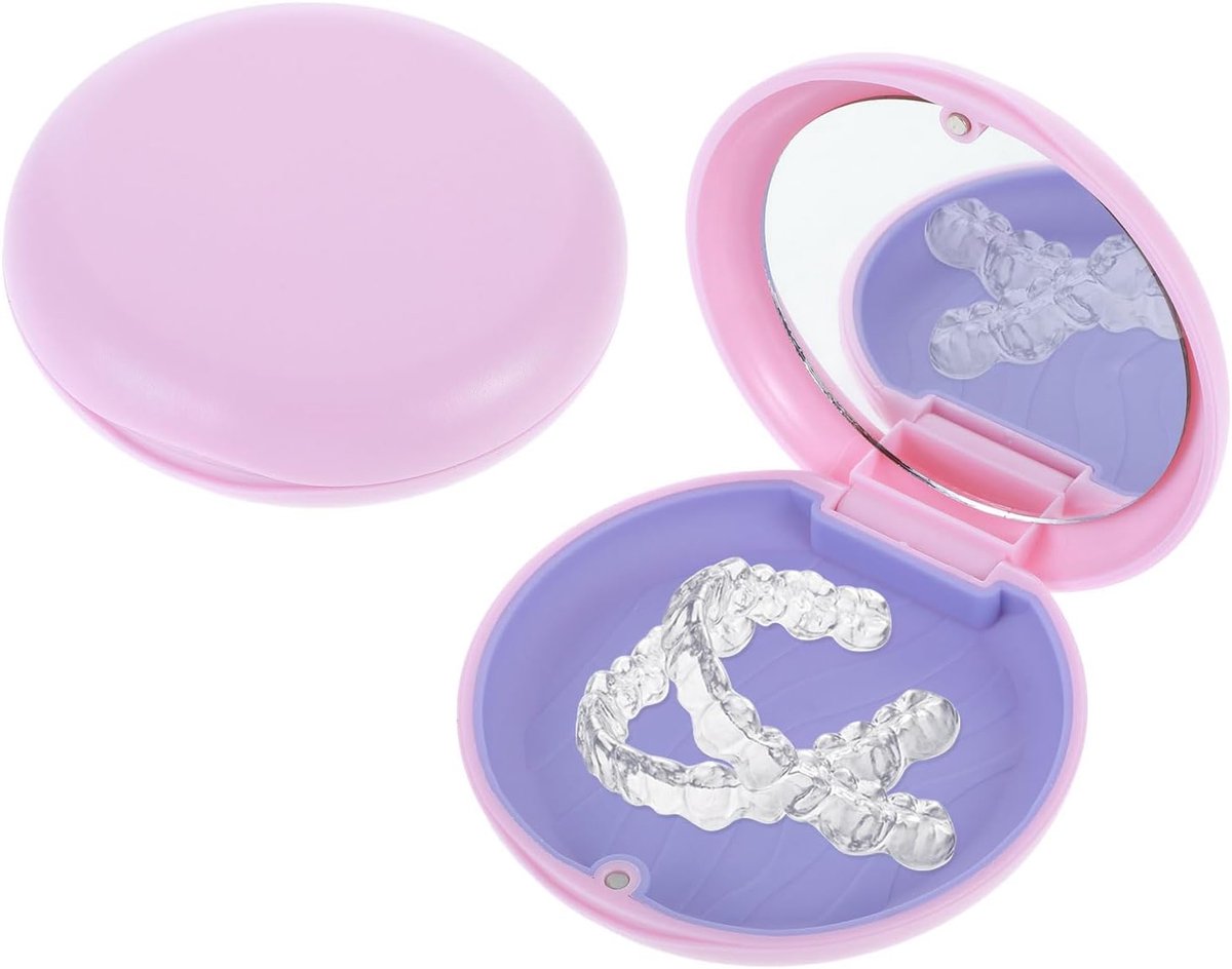 Denturebox met Magneetsluiting - Roze - Inclusief Make-up Spiegel - Bescherming voor Protheses - ShopVlot