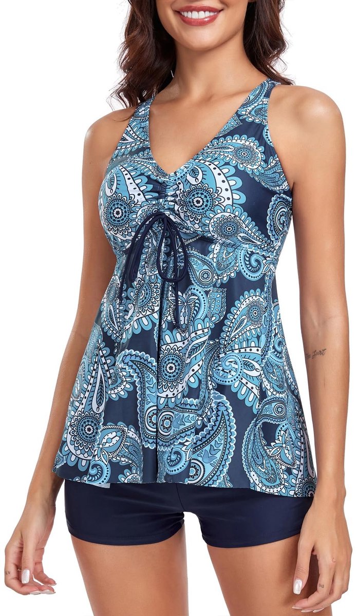 Solidchoice - Dames Tankini met Tummy Control en Bloemmotief