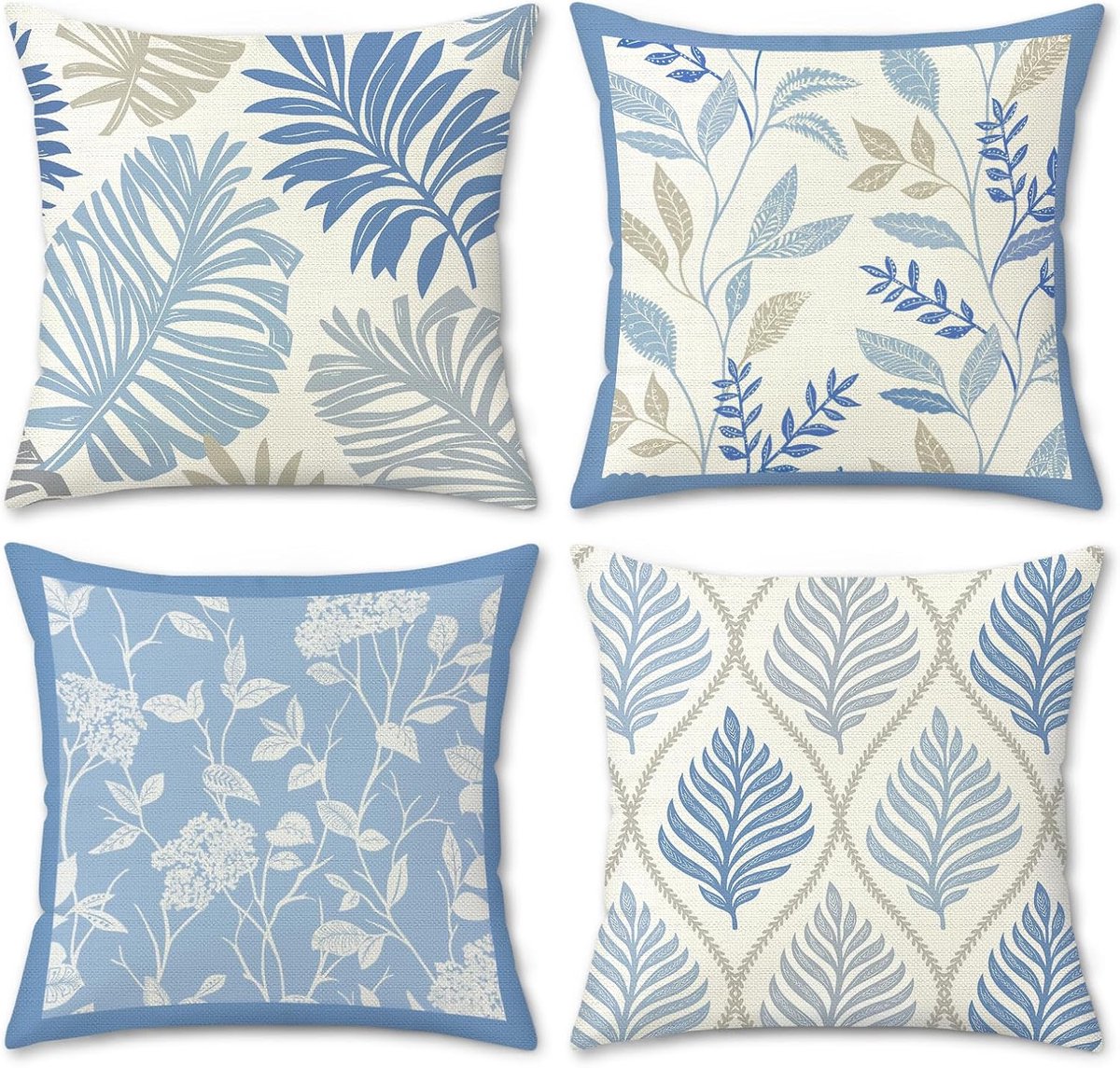 Sierkussenslopen 45 x 45 cm - set van 4 palmbladeren - polyester linnen - ideaal voor woondecoratie - ShopVlot