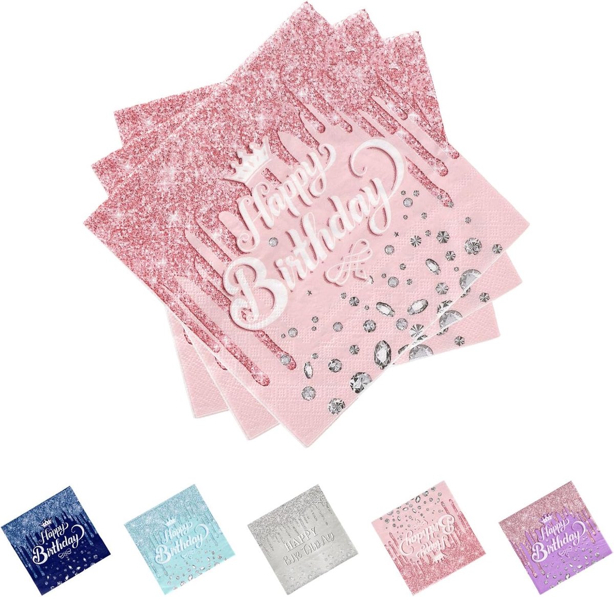 Servetten Happy Birthday 40 stuks - roze glitter - wegwerp cocktailservetten - feestelijke decoratie - ShopVlot