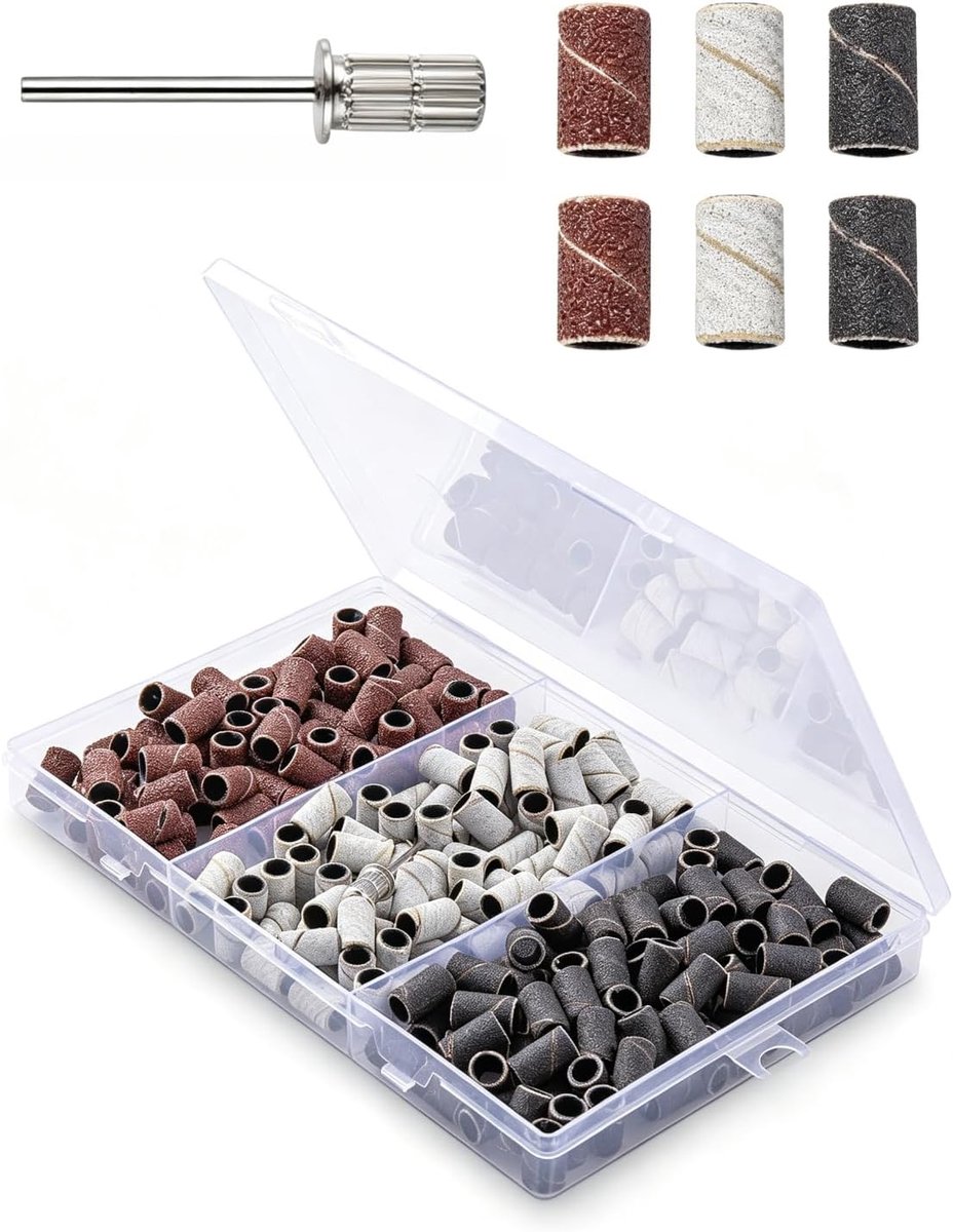 Schuurhulzen set 210 stuks - korrel 80/120/180 - met doorn voor nagelfrees - perfecte manicure en pedicure - ShopVlot