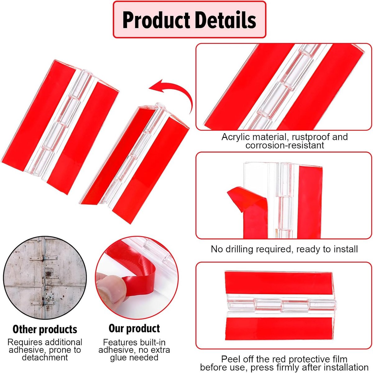 Mini scharnieren 6.5 x 4 cm - transparant acryl - zelfklevend - ideaal voor DIY projecten - ShopVlot