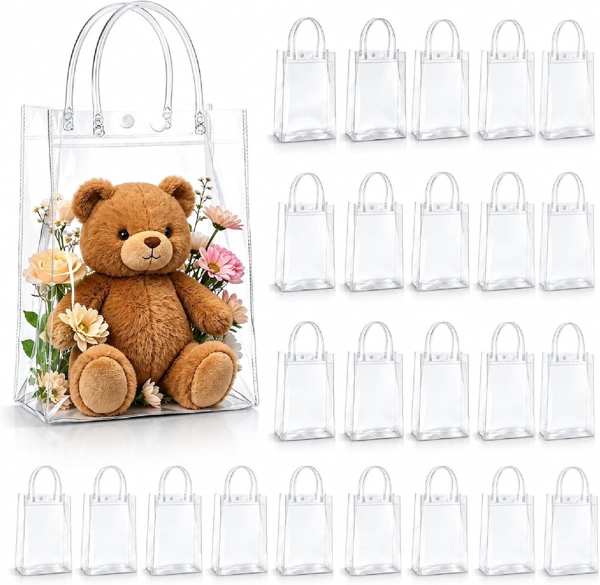 Transparante pvc-cadeauzakjes 25 stuks - 25 x 15 x 7 cm - herbruikbare tas - ideaal voor feestjes - ShopVlot