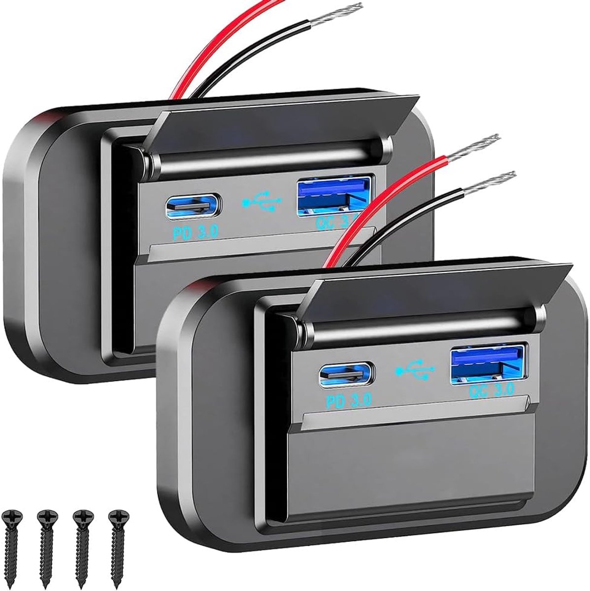 QC3.0 USB & PD Type C Fast Charging Bushing USB C Socket for Caravans 12V-24V Car Boat Motorcycle Truck (2PCS) - ShopVlot