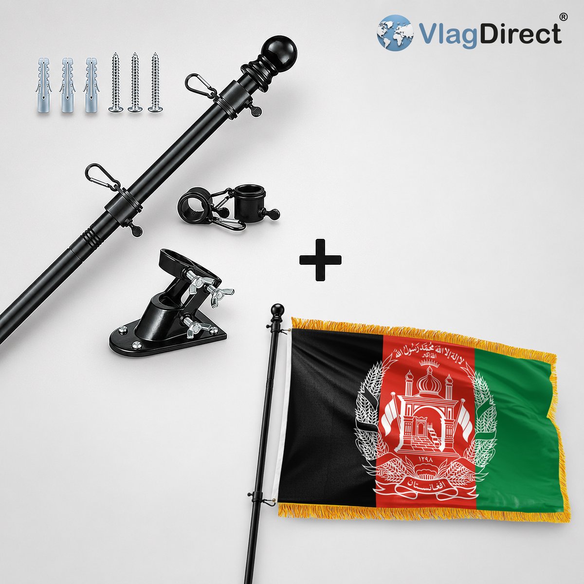 VlagDirect - Compleet vlaggenpakket - Zwarte vlaggenstok inclusief vlaggenstokhouder + Luxe Bosnische vlag - Luxe Bosnië & Herzegovina vlag - 90 x 150 cm - franjes.