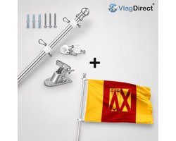 VlagDirect - Compleet vlaggenpakket - Zilveren vlaggenstok inclusief vlaggenstokhouder + Oud-Heverlees, Oud-Heverleese vlag - Gemeente Oud-Heverlee vlag - 90 x 150 cm.