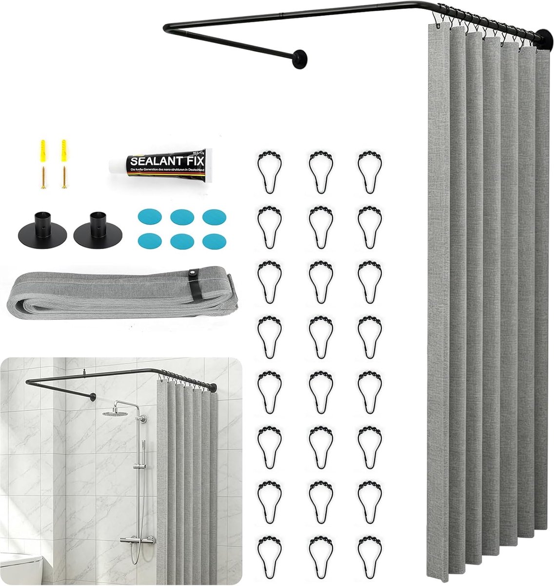 U Vorm Douchegordijnstang Verstelbaar 100x80-120x100 cm - ShopVlot