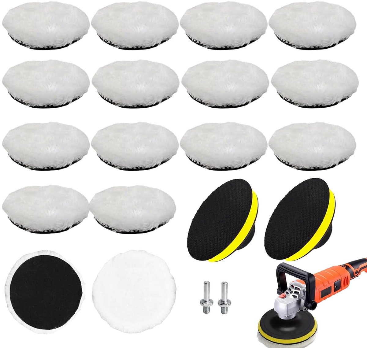 80mm Wool Polishing Pads, 18pcs Polishing Attachments, Polishing Disc, Drill, Polishing Pad with M10 Drill Adapter - ShopVlot