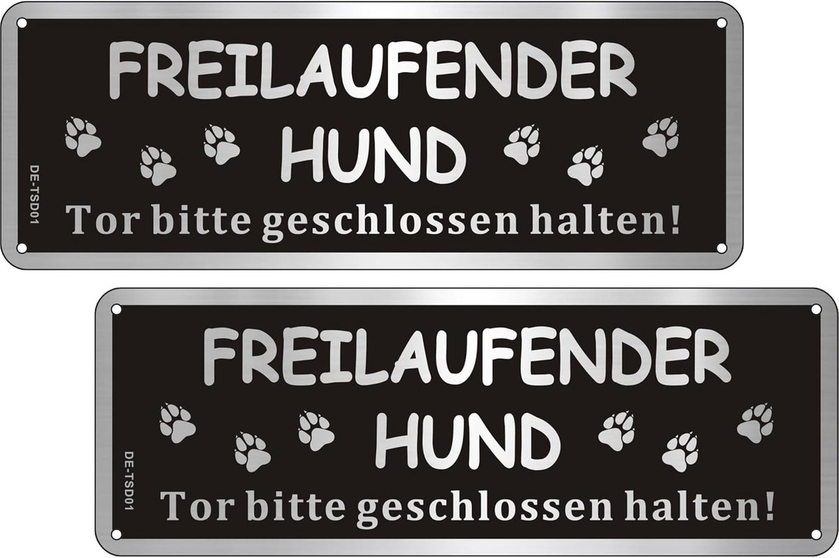Brushed Aluminium Free Running Dog Sign, 25 x 9 cm, 1 Piece Gate Keep Closed, Metal Sign with Footprint Pattern - ShopVlot