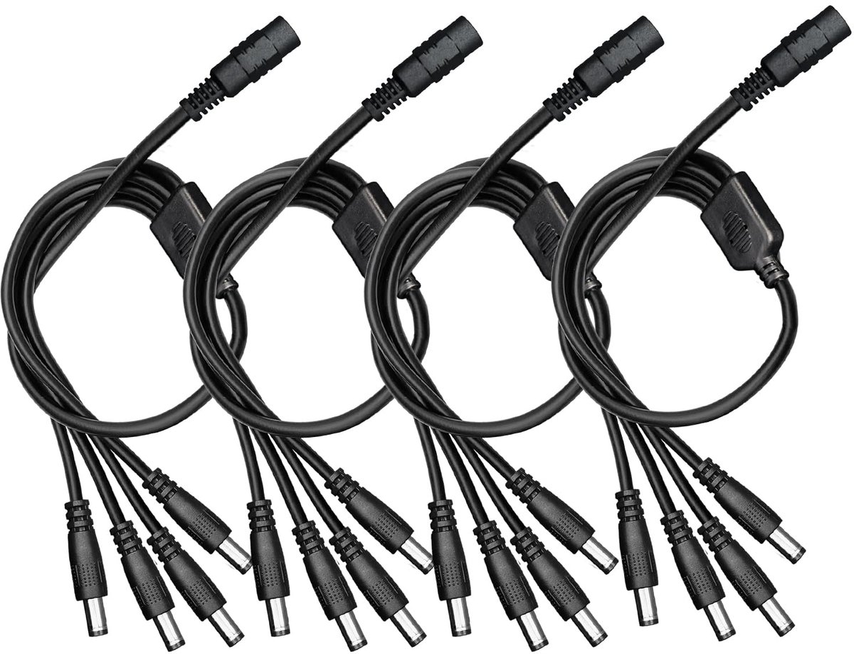 4pcs 1 to 4 Way DC Power Splitter Cable, 1 Female to 4 Male Connector, DC Plug 5.5mm x 2.1mm for LED Strip Lights - ShopVlot