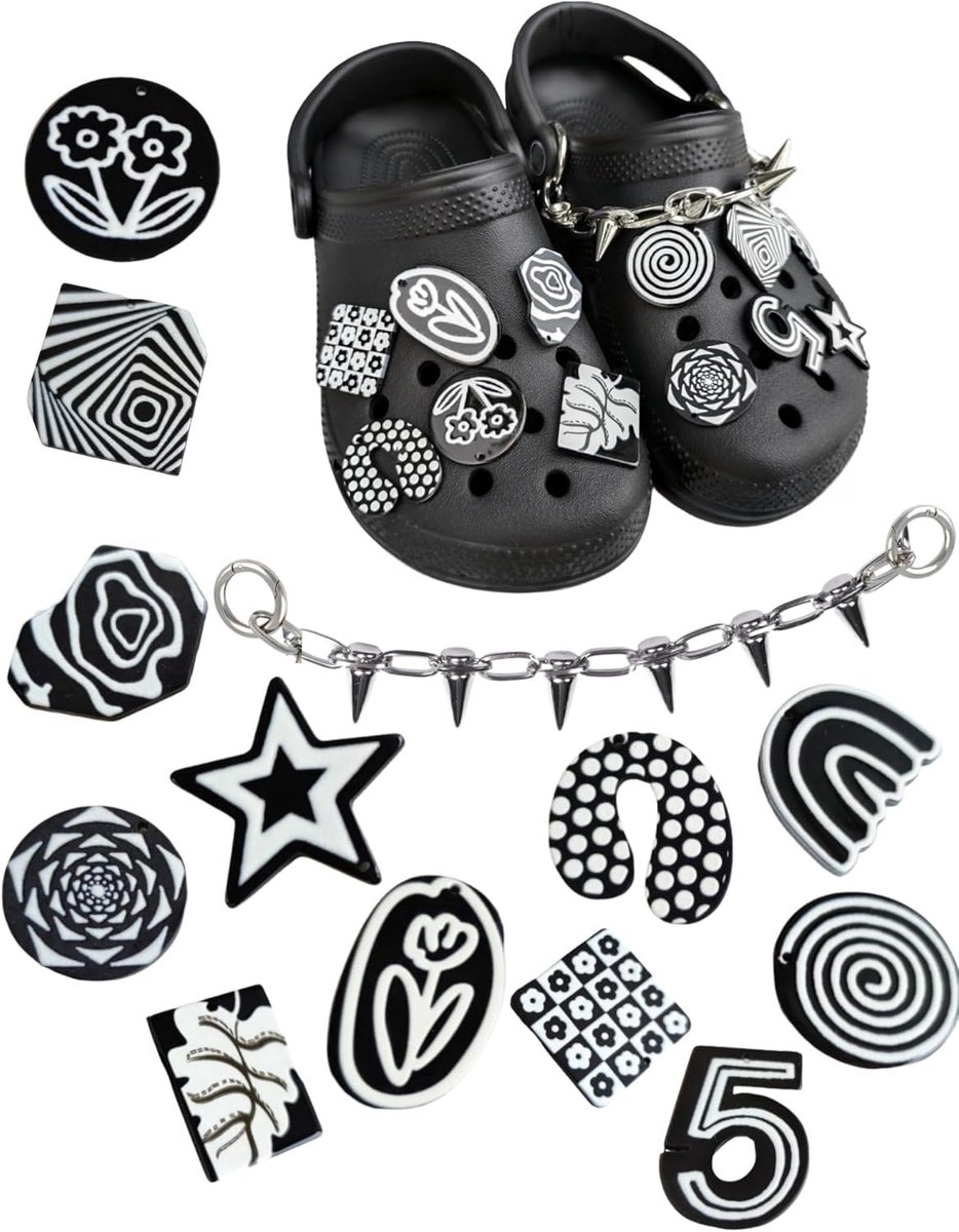 Goth Shoe Charm Necklace with 12 Pcs Horror Clog Charms for Women Shoes, Metal Sandals Spur Chains, Y2K Spikes, Biker - ShopVlot