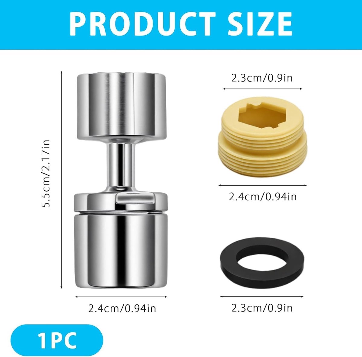 Kraan opzetstuk draaibaar 360° met 80° kanteling - M22/M24 universele adapter, roestvrij staal 304, sproeikop voor - ShopVlot