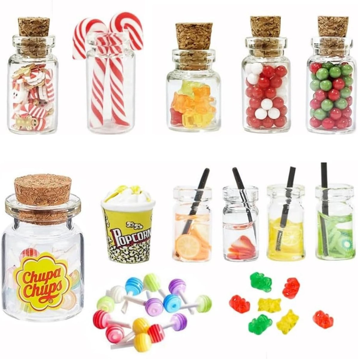 15Pcs Miniature Food and Drink, Christmas Sweets Miniature Kitchen Toys Accessories for Gnome Door Desk Room Decoration - ShopVlot