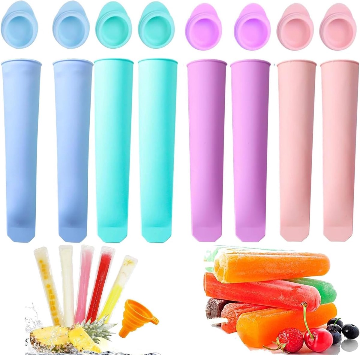 Set of 8 Popsicle Molds with Stems, Reusable Silicone Ice Moulds Without BPA for Easy Cleaning and Home Use - ShopVlot