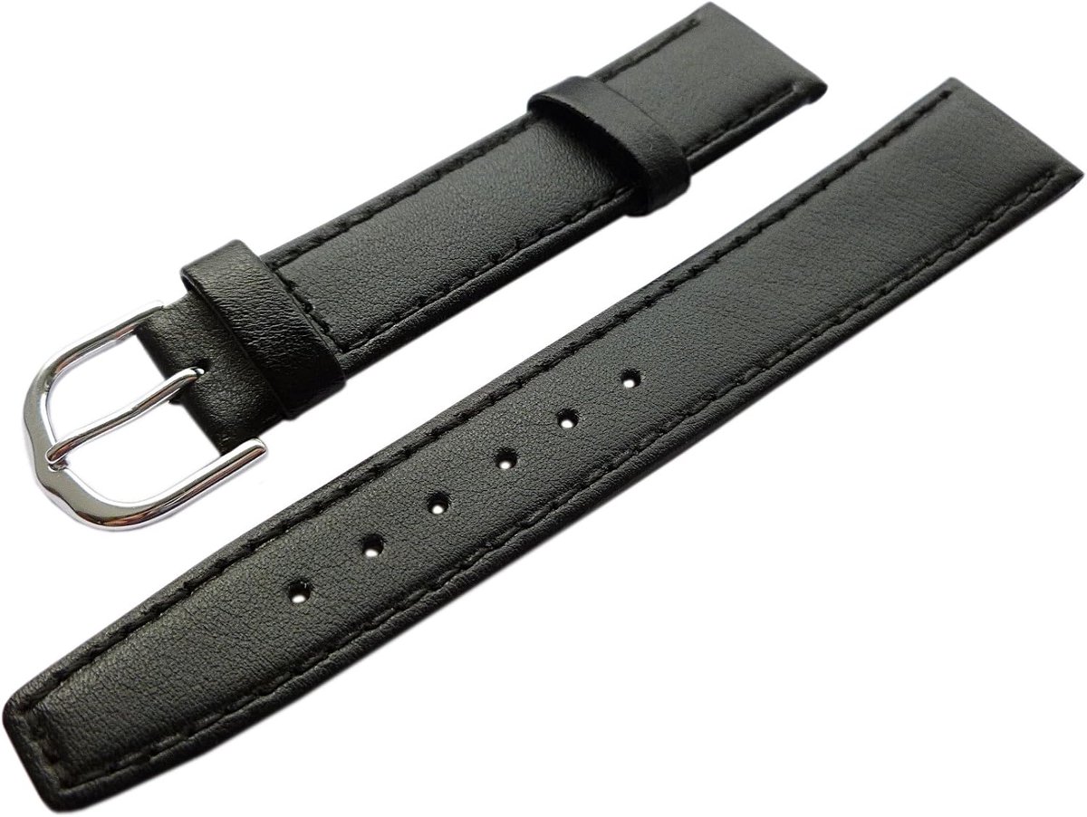 20mm XL Calfskin Watch Strap Black Silver Buckle incl. myledershop Assembly Instructions - ShopVlot
